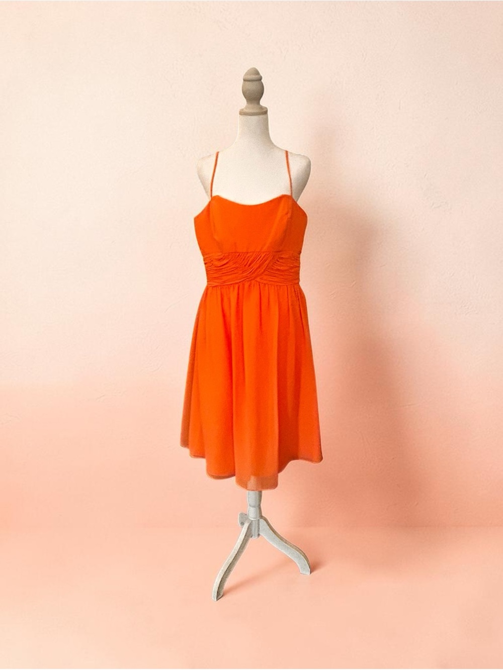 Alfred Angelo Bright Orange Spaghetti Strap Midi Dress